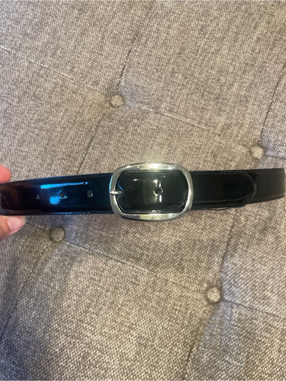 Reversable Black Patent Leather Ladie’s Dress Belt with Silver Buckle